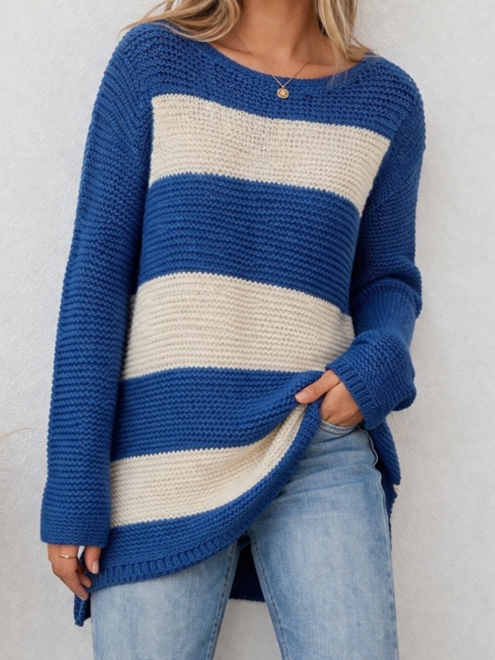 NWT Chico's Horizontal Stripe Harley Pullover Sweater Blue/White Large Chicos‎ 2